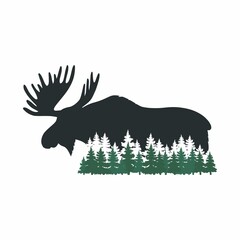 Wall Mural - Vector drawing of a moose on a forest background