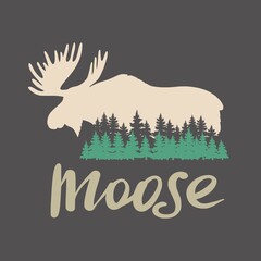 Wall Mural - Vector drawing of a moose on a forest background