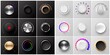 © SpicyTruffel - Realistic volume dial. Metal and plastic radio knob. Black and white rotating buttons. Stereo sound round tuners. Dashboard tumblers with control scales. Vector 3D panel switches set