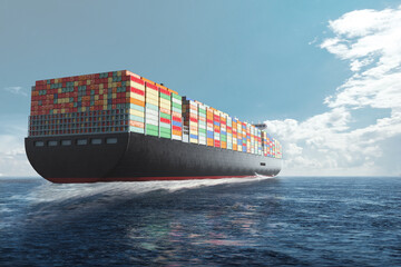 international cargo transportation in containers by sea. sea huge ship with containers in the sea. m