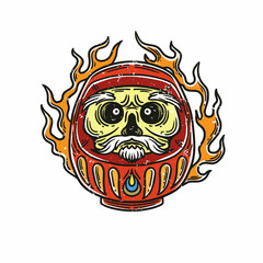 Poster - japanese daruma doll illustration with fire behind