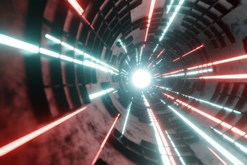 Poster - Tunnel Sci-Fi looping environment, Technology digital abstract background.3d rendering illustration. Abstract creative futuristic background..