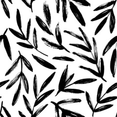 seamless pattern with black leaves. vector hand drawn twigs silhouettes. abstract plant motif with f