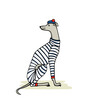 Vector card with hand drawn cute whippet in stripe sailor outfit and pom pom beret. Beautiful design elements, ink drawing, funny illustration.