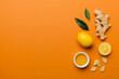 © sosiukin - Natural cold and flu home remedies. Natural ingredients for immunity stimulation and viruses protection. top view flat lay
