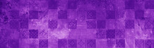 Velvet Violet Vintage Colored Retro Geometric Square Mosaic Motif Cement Concrete Tiles Texture Background Banner Panorama
