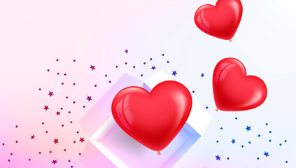 Aufkleber - Opened gift box with red hearts. 3d illustration