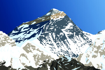 mount Everest from Nepal side as seen from gokyo, vector illustration, Mt Everest 8,848 m, Khumbu valley, Sagarmatha national park, Nepal Himalaya mountain