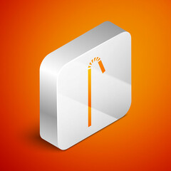 Sticker - Isometric Drinking plastic straw icon isolated on orange background. Silver square button. Vector Illustration