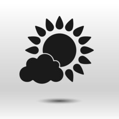 Wall Mural - Cloudy sun black icon. Hand drawn simple vector. Stylized glyph isolated on white background. Best for seamless patterns, polygraphy, logo creating, mobile apps and web design.