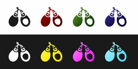 Sticker - Set Musical instrument castanets icon isolated on black and white background. Vector