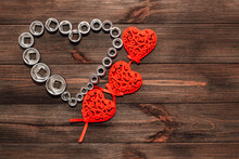 Nuts To A Wrench, A Set Of Tools In The Shape Of A Heart. Valentine's Day Gift For A Man.