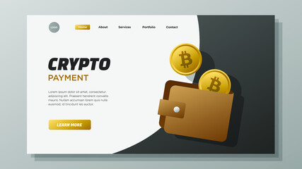 Crypto currency wallet website page template, Bitcoin payment webpage concept, digital block chain background, e-wallet abstract landing page, digital concept, isolated