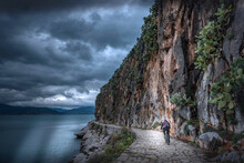 Cycling On An Old Path In Nafplion Town. Greece, Peloponnese.

