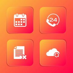 Sticker - Set Calendar, Telephone 24 hours support, Delete file document and Cloud sync refresh icon. Vector