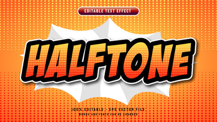 Halftone editable text effect with 3d comic cartoon style vector illustration template