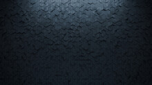 Diamond Shaped, Black Wall Background With Tiles. Futuristic, Tile Wallpaper With Polished, 3D Blocks. 3D Render