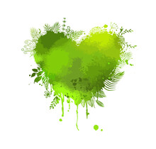 A Green Heart Of Grass. Ecology Protection. Caring For Nature. Vector Illustration