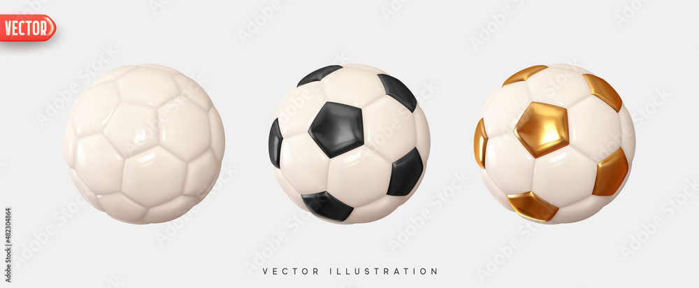 Soccer ball. Football balls Set realistic 3d design style. Leather ...