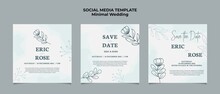 Minimal Wedding Invitation Social Media Post Template With Floral Frame Line Art Hand Drawn Leaf And Flower