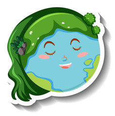 Wall Mural - Smiling earth planet with green hair