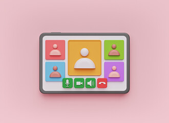 Wall Mural - online team meeting, video conferencing on tablet computer. work from home concept. 3d rendering