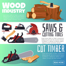 Wood Industry Promotion Horizontal Posters Or Flyers, Flat Vector Illustration.