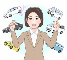 いろいろな車を選ぶ主婦