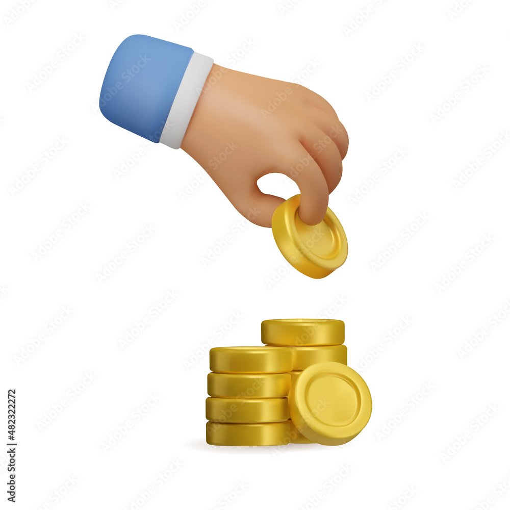 3d Icon hand giving coins. Realistic vector render emoji. Money concept,  golden coins design element isolated on white background 스톡 벡터 | Adobe Stock
