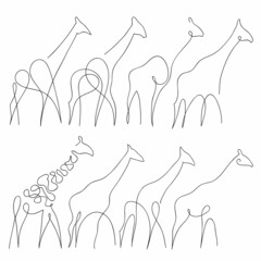 One line giraffe design silhouette set. Hand drawn minimalism style vector illustration