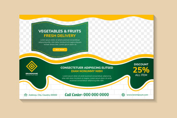 vegetables and fruits fresh delivery banner design template use horizontal layout. white background 