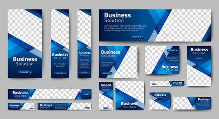 abstract banner design web template set, horizontal header web banner. modern gradient blue cover he