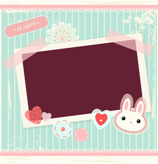 Canvas Print - Square Valentine vintage backgrounds with retro photo, sticker and labels