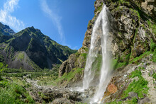 Waterfall On Mountain At Cascade De Sillans, Sillans-la-Cascade, Ecrins National Park, France