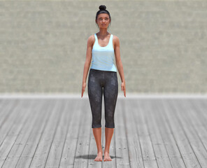 Wall Mural - Virtual Woman in Yoga Mountain Pose with a clear wood floor