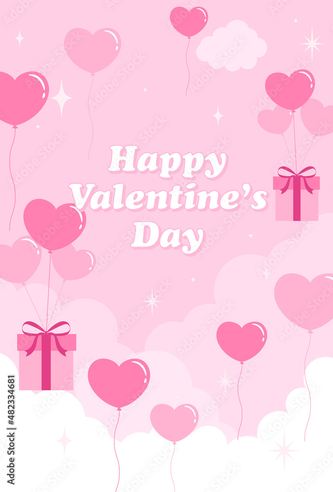 vector background with heart shaped balloons and gift boxes in the sky ...