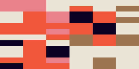 Leinwandbilder - Modern vector abstract  geometric background with stripes, rectangles and squares  in retro style. Pastel colored simple shapes graphic pattern. Abstract mosaic artwork.