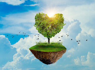 Fotomurales - The heart tree is on a floating island.