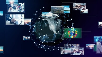 Aufkleber - Global communication network concept. Internet movie concept. Video distribution service. Streaming video. 
