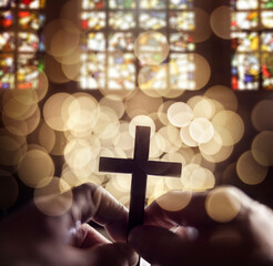 Sticker - Abstract religious crucifix cross in church interior