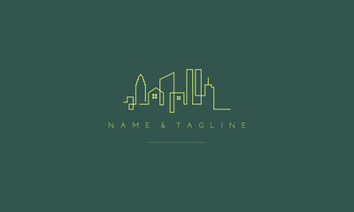 A line art icon logo of a building.