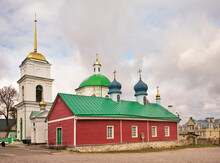 Church Of Forty Martyrs Of Sebaste And Church Of St. Barbarians In Pechory. Pskov Oblast. Russia