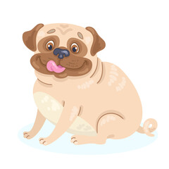 Canvas Print - Funny pug dog sits. In cartoon style. Isolated on white background. Vector flat illustration.