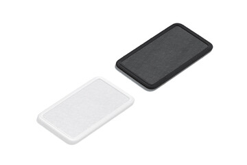 blank black and white rectangle embroidered patch mockup, isolated