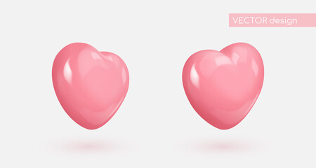 Realistic pink glossy candy hearts. Look like 3d rendering. Symbol of love. Be my Valentine. Vector illustration for card, party, design, flyer, poster, decor, banner, web, advertising.