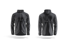 Blank Black Windbreaker Mock Up, Front And Back View