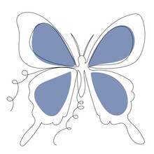 Gray Butterfly Drawing In One Continuous Line ,vector, Isolated
