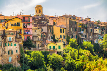 Wall Mural - Beautiful view of the old town of Ventimiglia Alta in Italy, Liguria. Ligurian Riviera, Province of Imperia