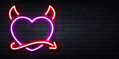 Wall Mural - Vector realistic isolated neon sign of Devil Heart logo for template decoration and layout covering on the wall background. Concept of Happy Valentines Day.