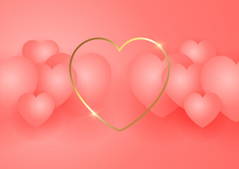 Wall Mural - Valentines Day background with golden heart design